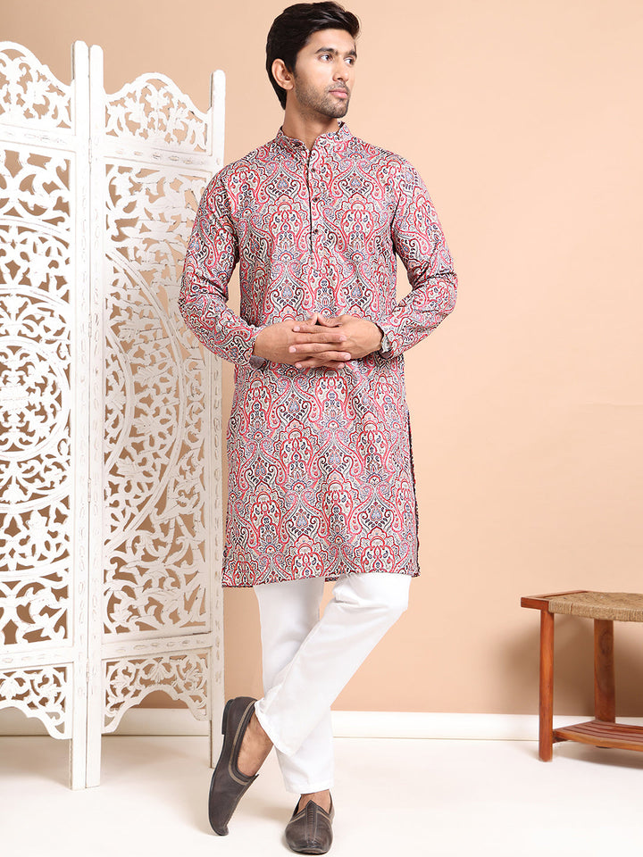 Men Printed Cotton Kurta Pyjama Set