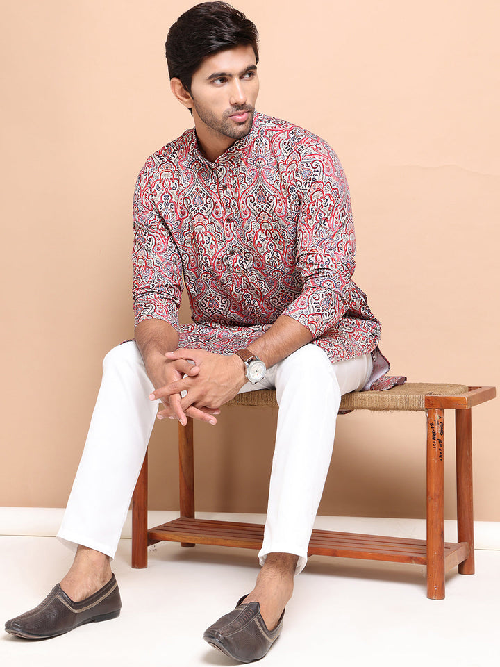 Men Printed Cotton Kurta Pyjama Set