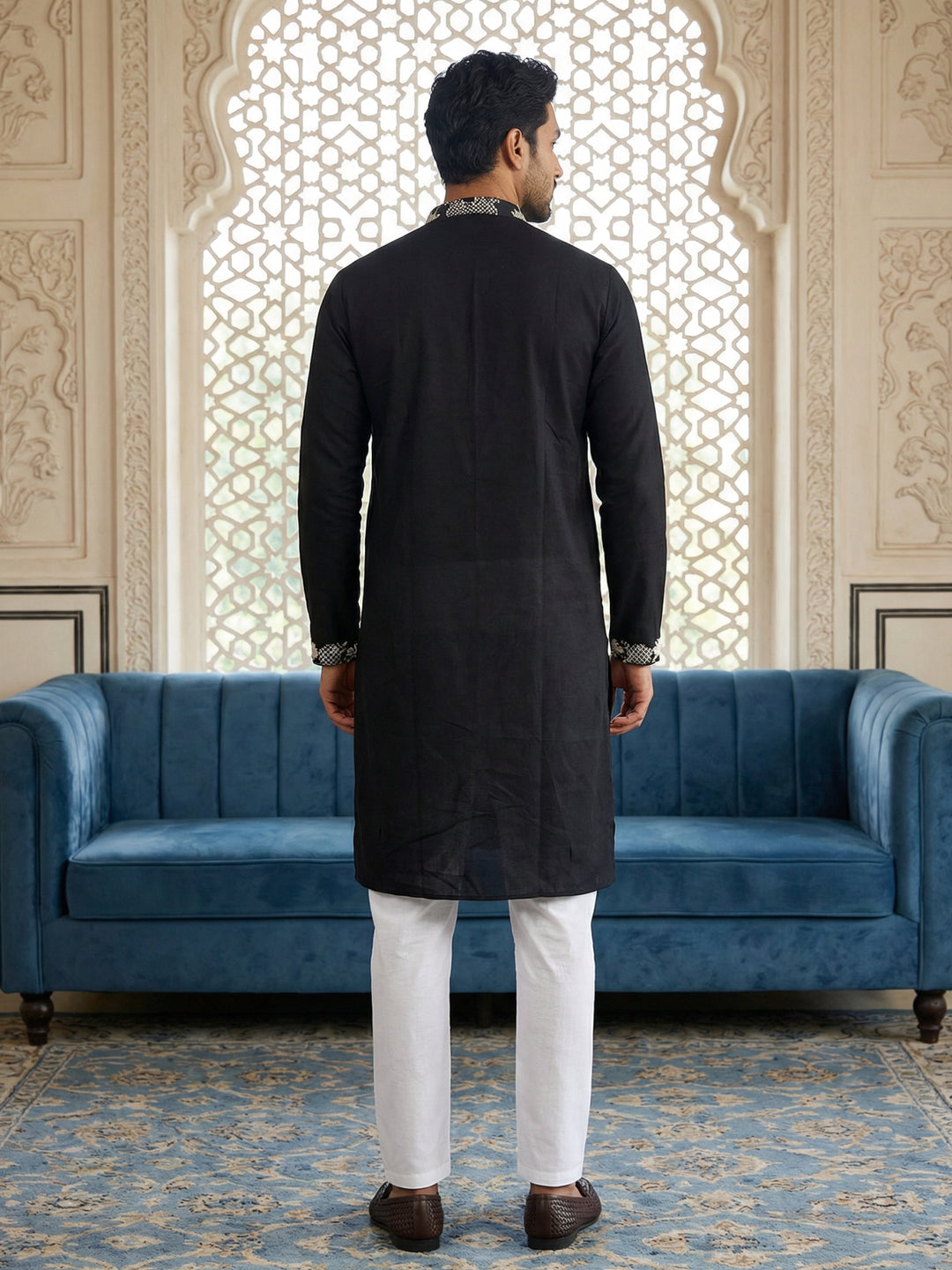 Embroidered Straight Kurta Pyjama Set.