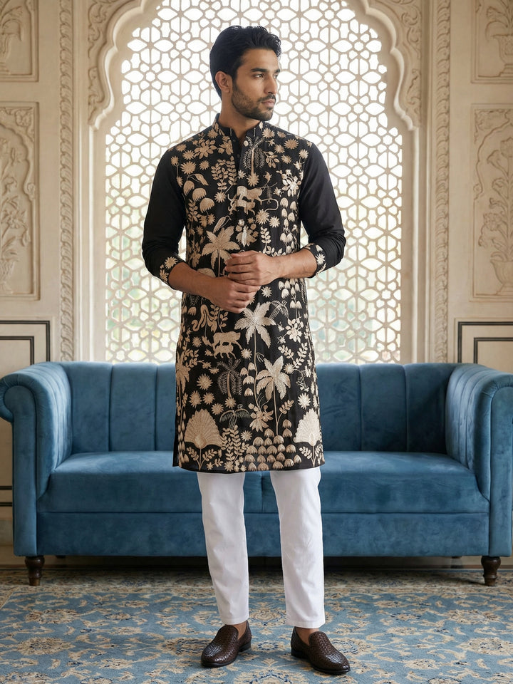 Embroidered Straight Kurta Pyjama Set.
