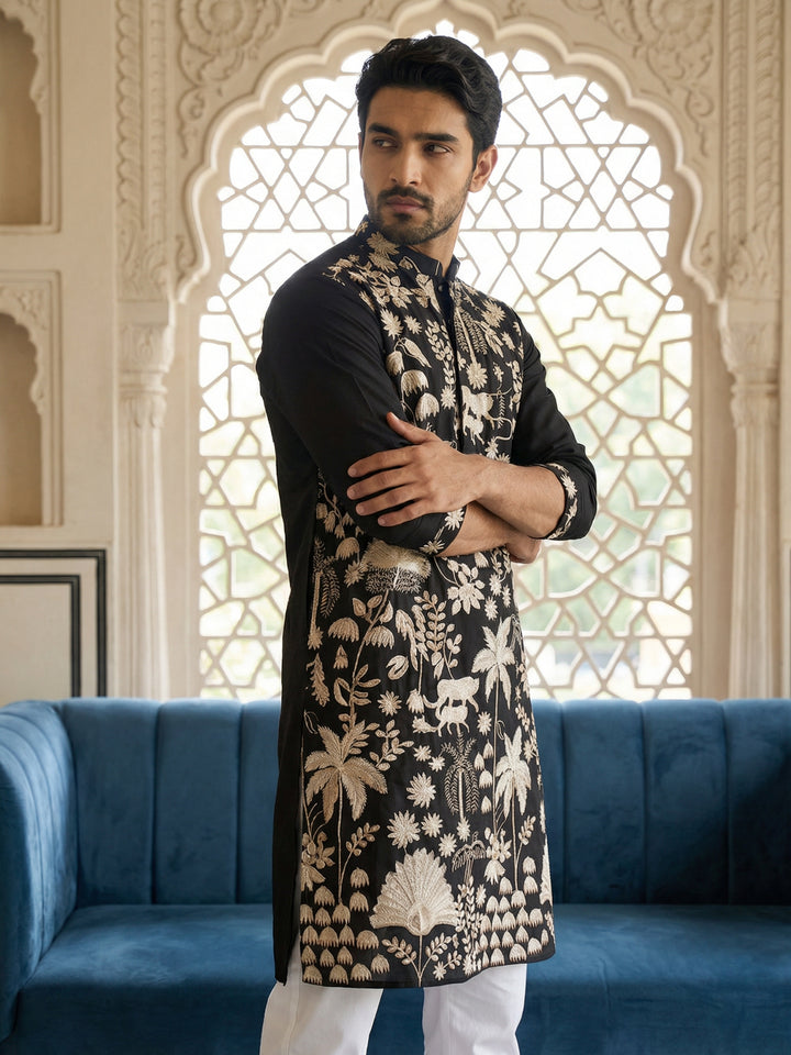 Embroidered Straight Kurta Pyjama Set.