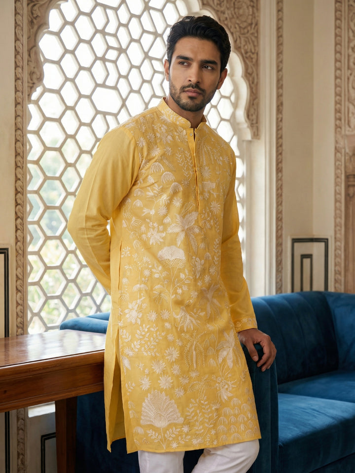 Embroidered Straight Kurta Pyjama Set.