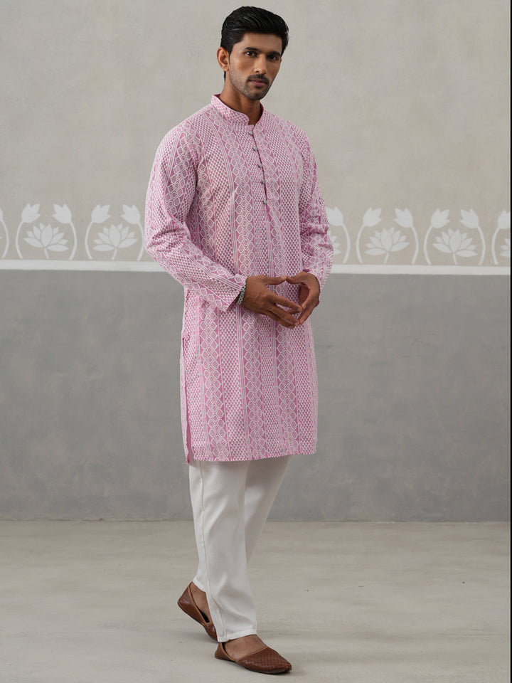 Embroidered Cotton Kurta With Churidar