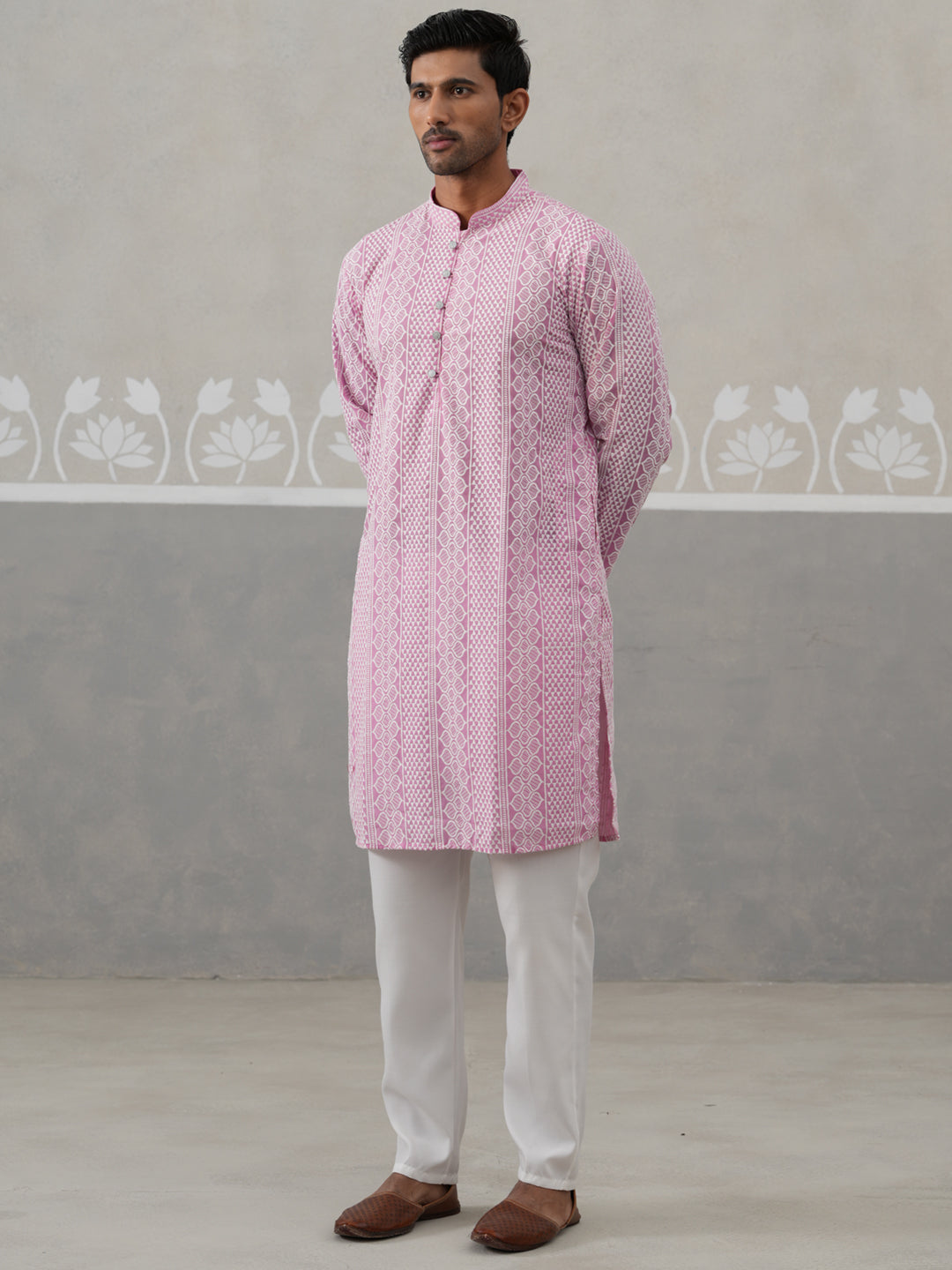 Embroidered Cotton Kurta With Churidar