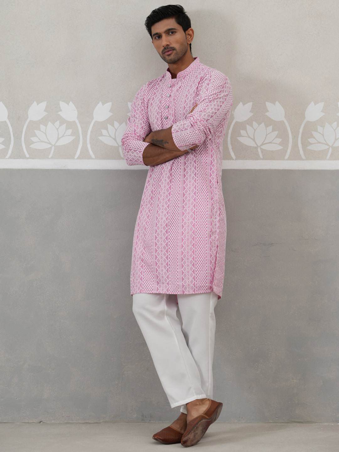 Embroidered Cotton Kurta With Churidar