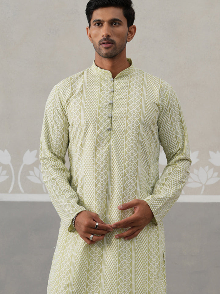 Embroidered Cotton Kurta With Churidar