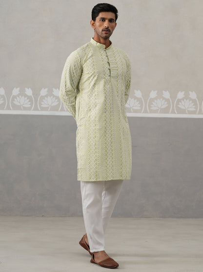 Embroidered Cotton Kurta With Churidar