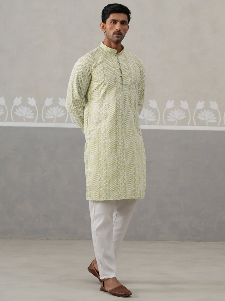 Embroidered Cotton Kurta With Churidar