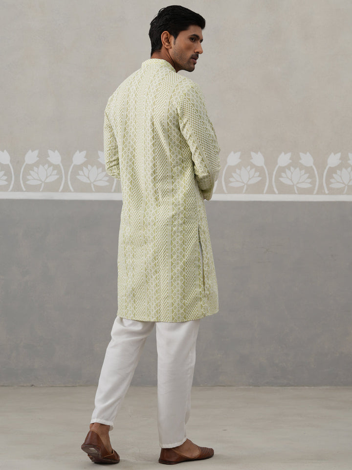 Embroidered Cotton Kurta With Churidar