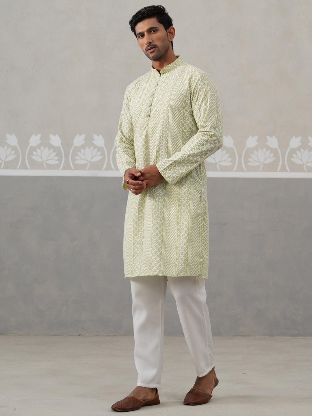 Embroidered Cotton Kurta With Churidar