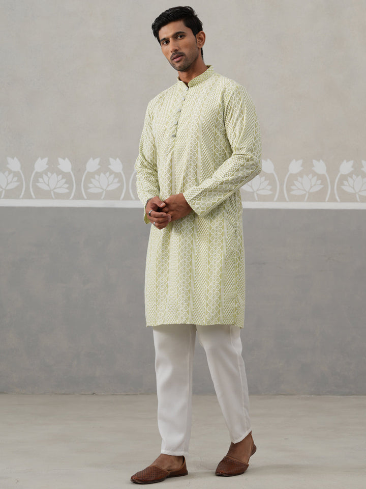 Embroidered Cotton Kurta With Churidar