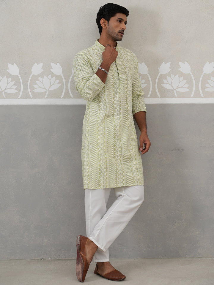 Embroidered Cotton Kurta With Churidar