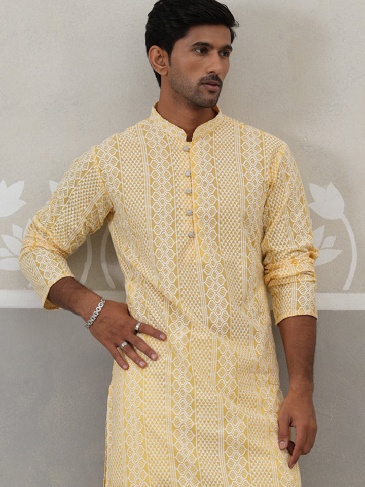 Embroidered Cotton Kurta With Churidar