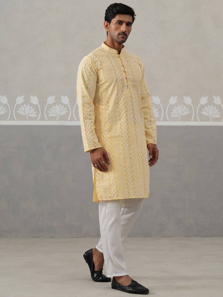 Embroidered Cotton Kurta With Churidar