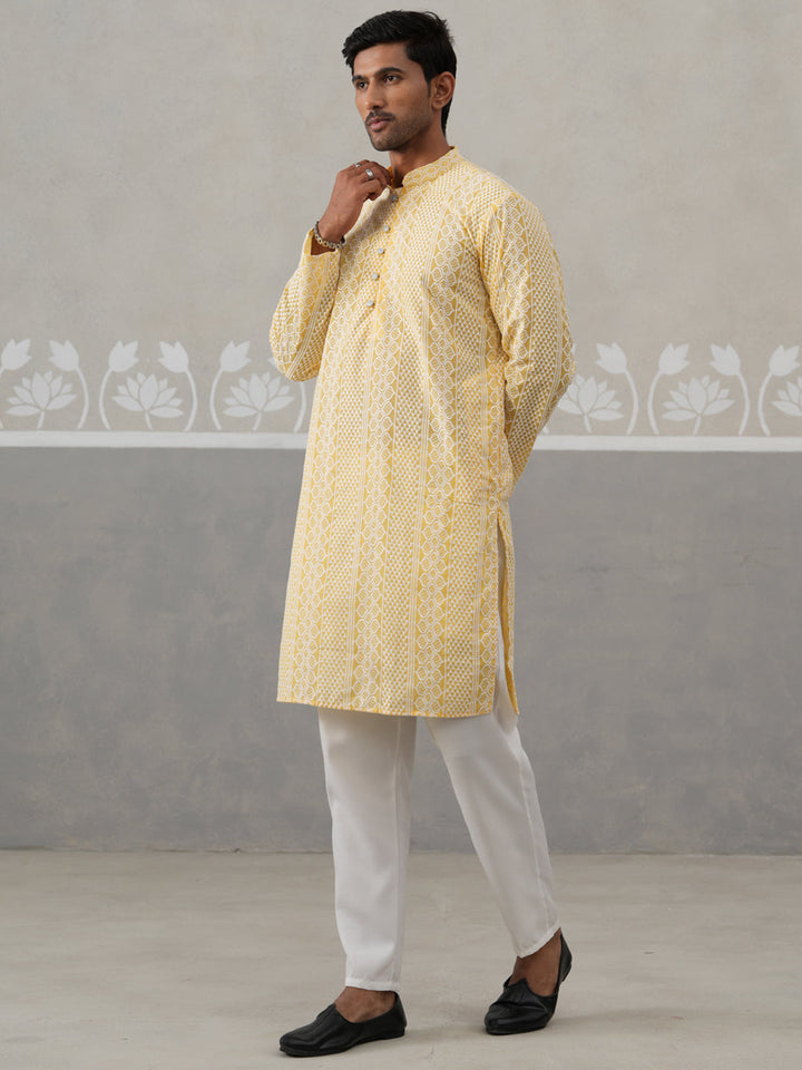 Embroidered Cotton Kurta With Churidar