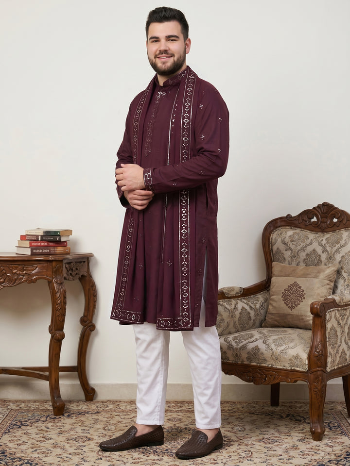 Silk Blend Embroidered Kurta Pyjama With Dupatta