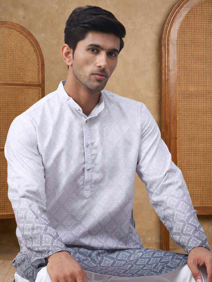 Purple Ombre Printed Kurta Pyjama Set For Men