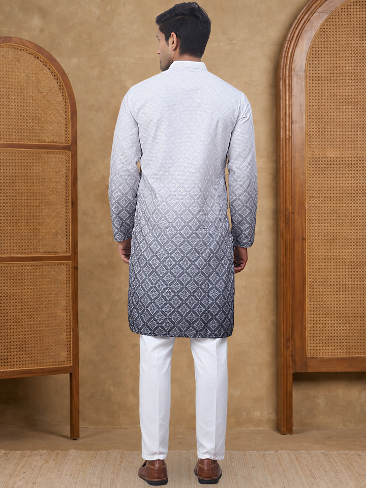 Purple Ombre Printed Kurta Pyjama Set For Men