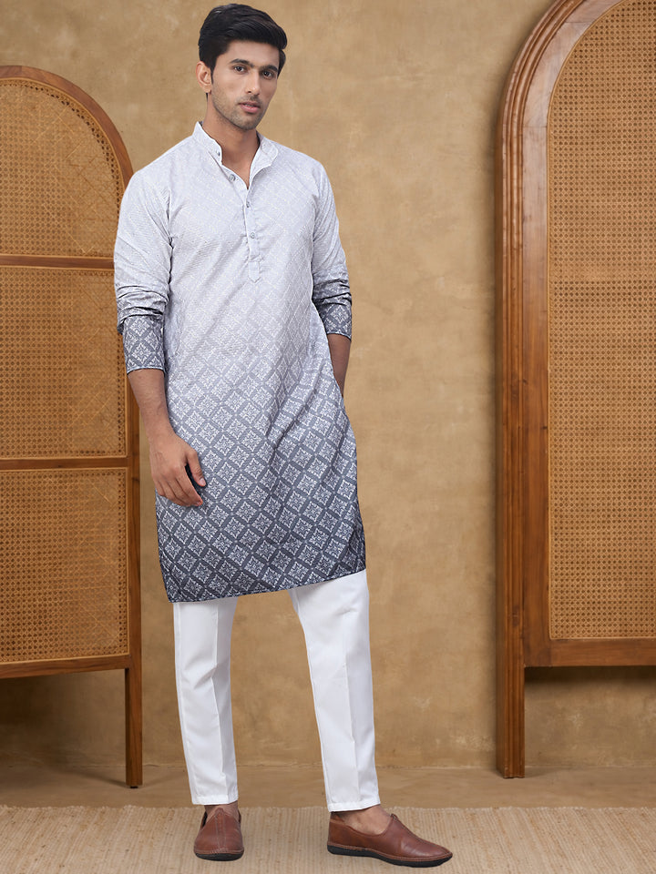 Purple Ombre Printed Kurta Pyjama Set For Men