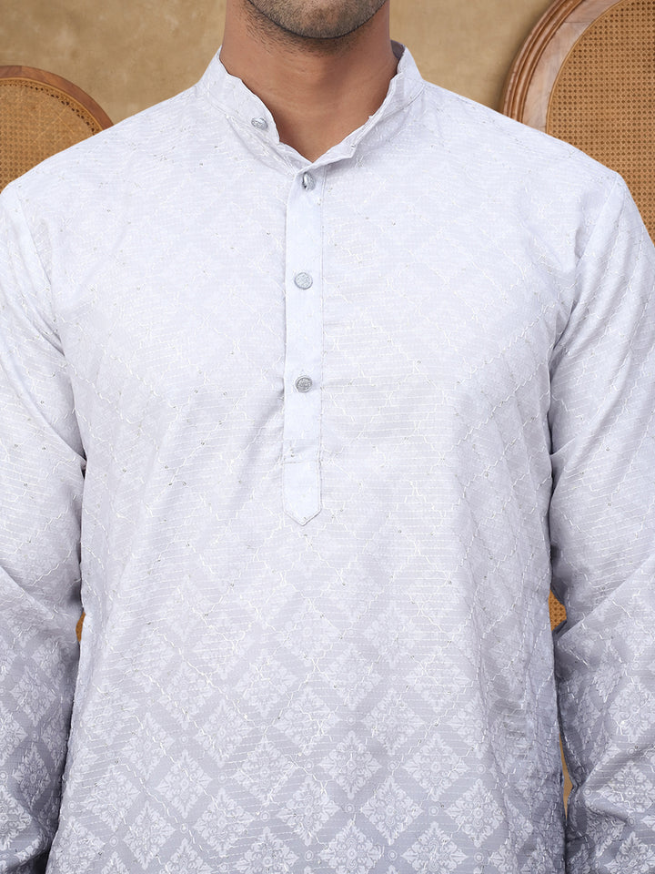 Purple Ombre Printed Kurta Pyjama Set For Men