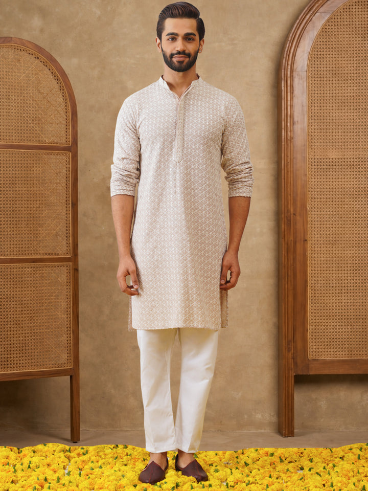 Sequin Embroidered Pure Cotton Kurta With Pyjamas