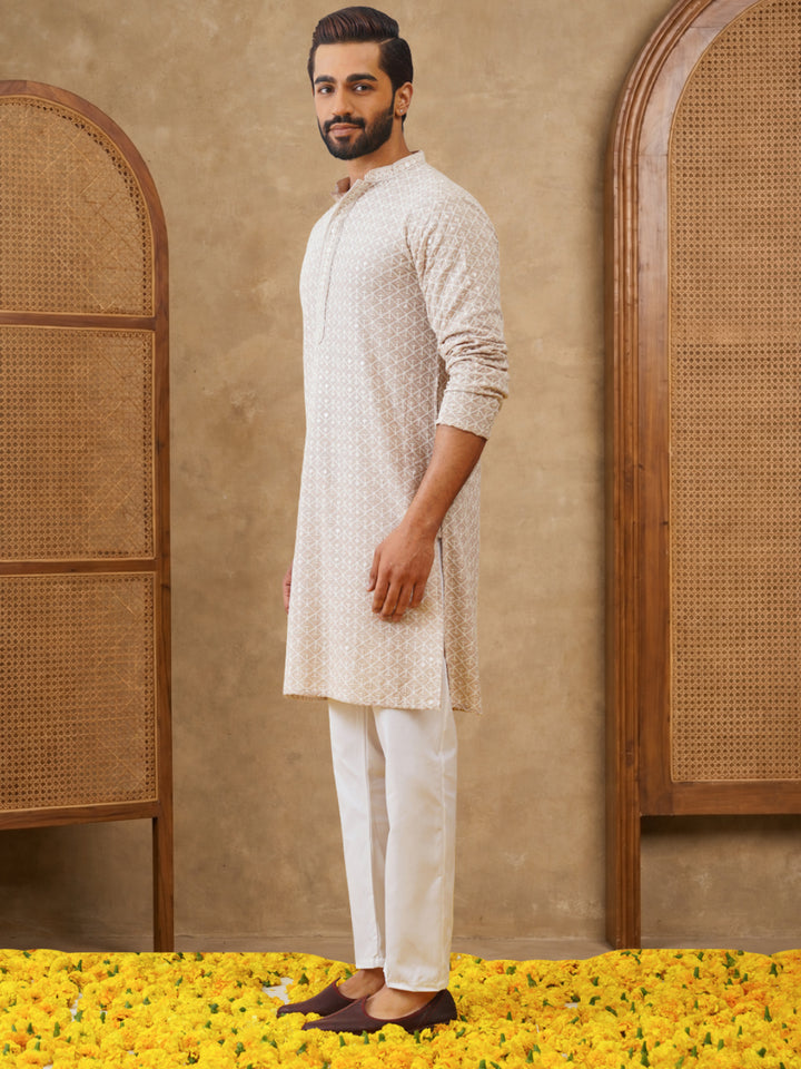 Sequin Embroidered Pure Cotton Kurta With Pyjamas