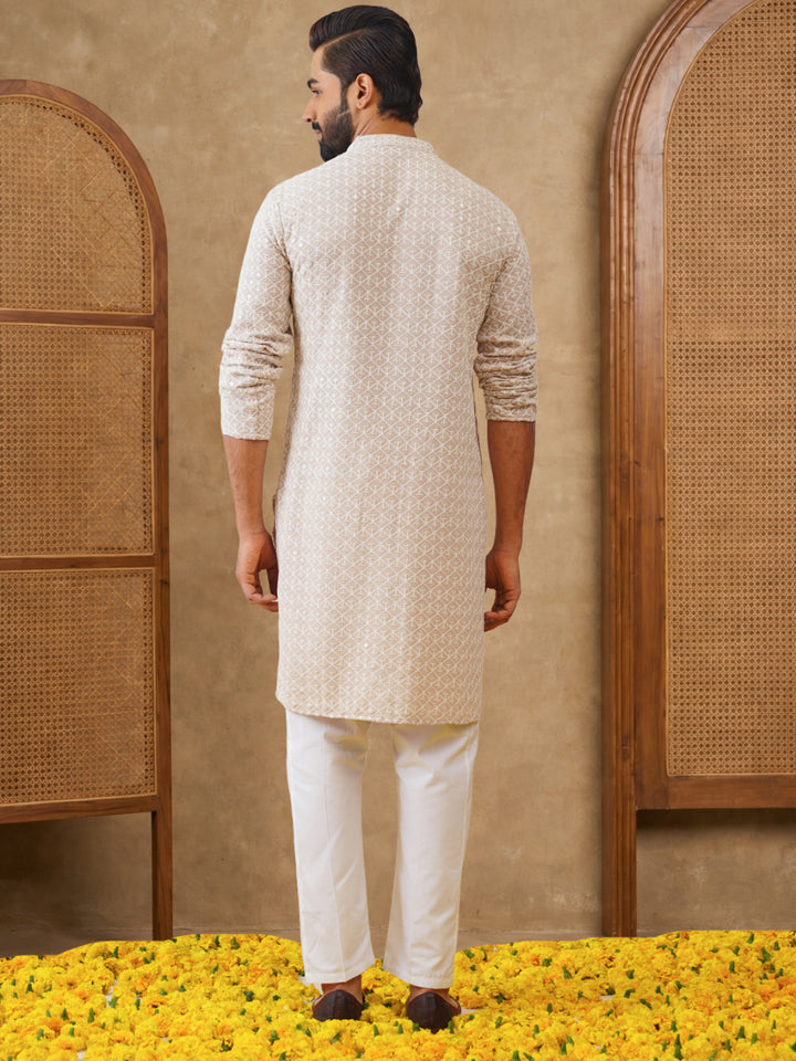 Sequin Embroidered Pure Cotton Kurta With Pyjamas