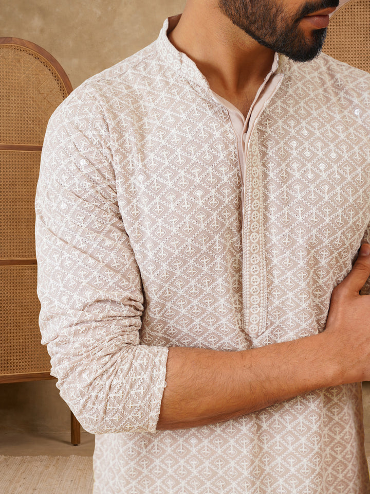 Sequin Embroidered Pure Cotton Kurta With Pyjamas