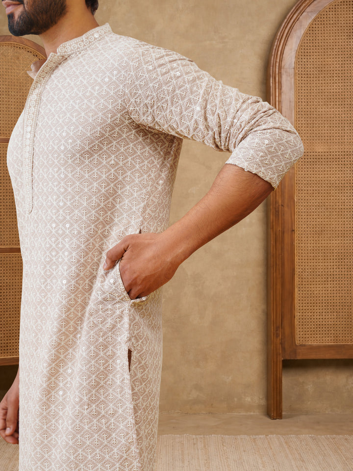 Sequin Embroidered Pure Cotton Kurta With Pyjamas