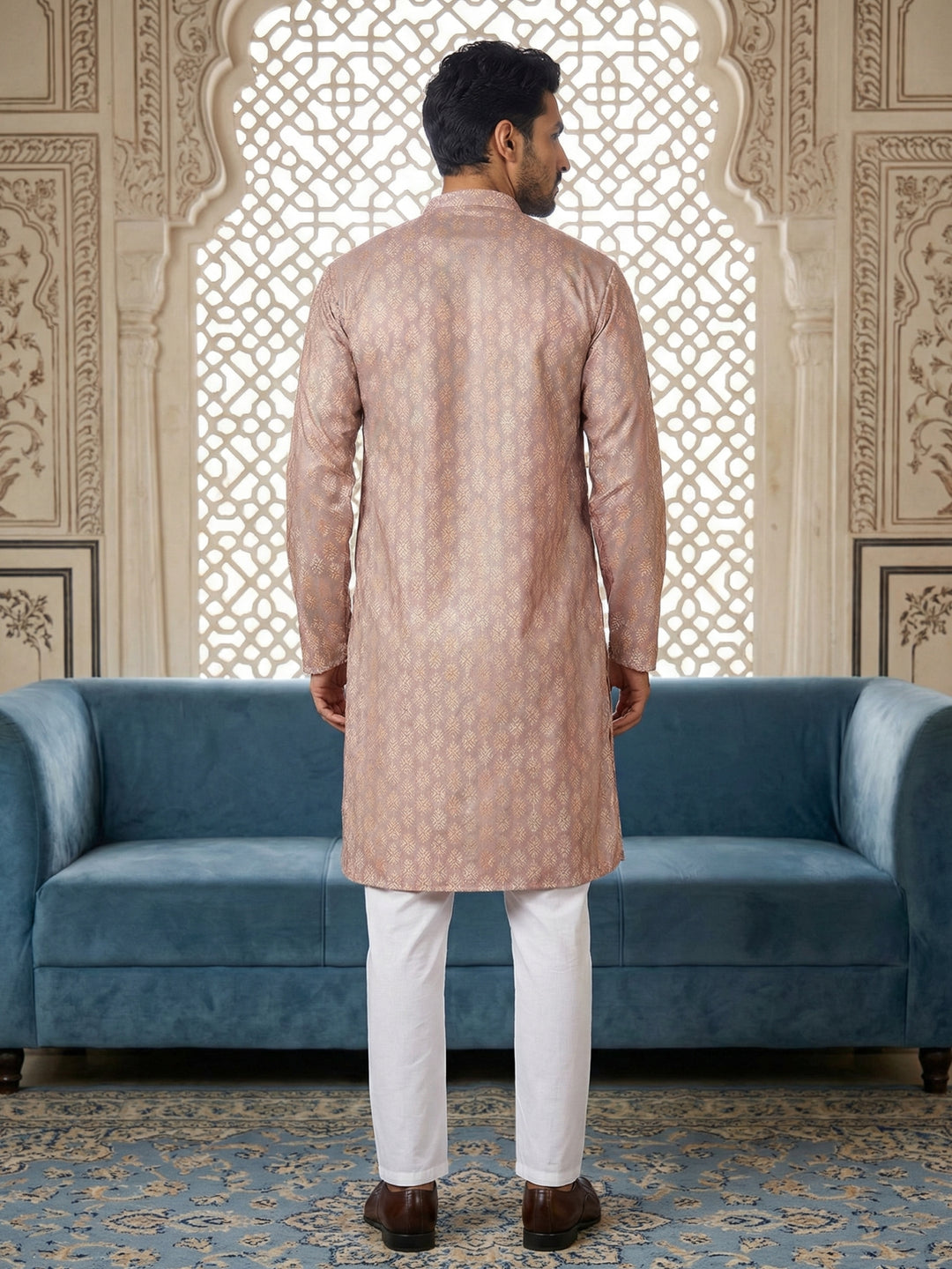 Peach Foil Printed Kurta With Pyjama