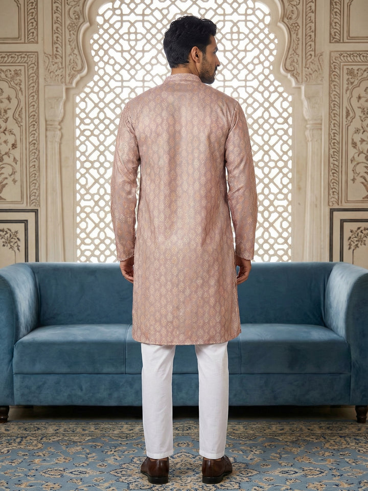Peach Foil Printed Kurta With Pyjama
