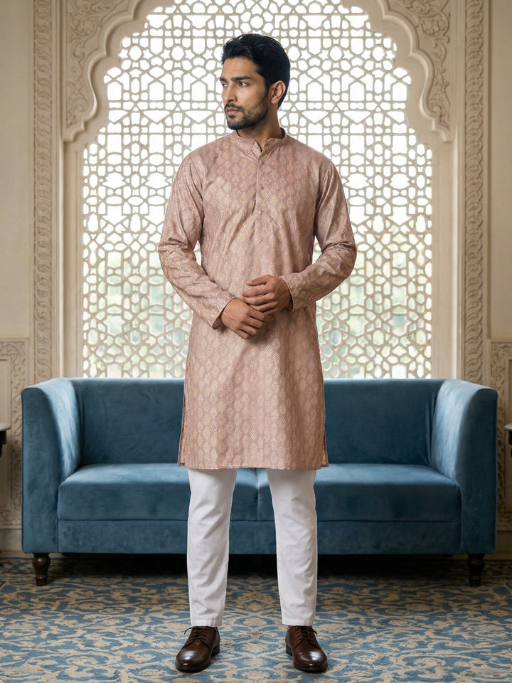 Peach Foil Printed Kurta With Pyjama