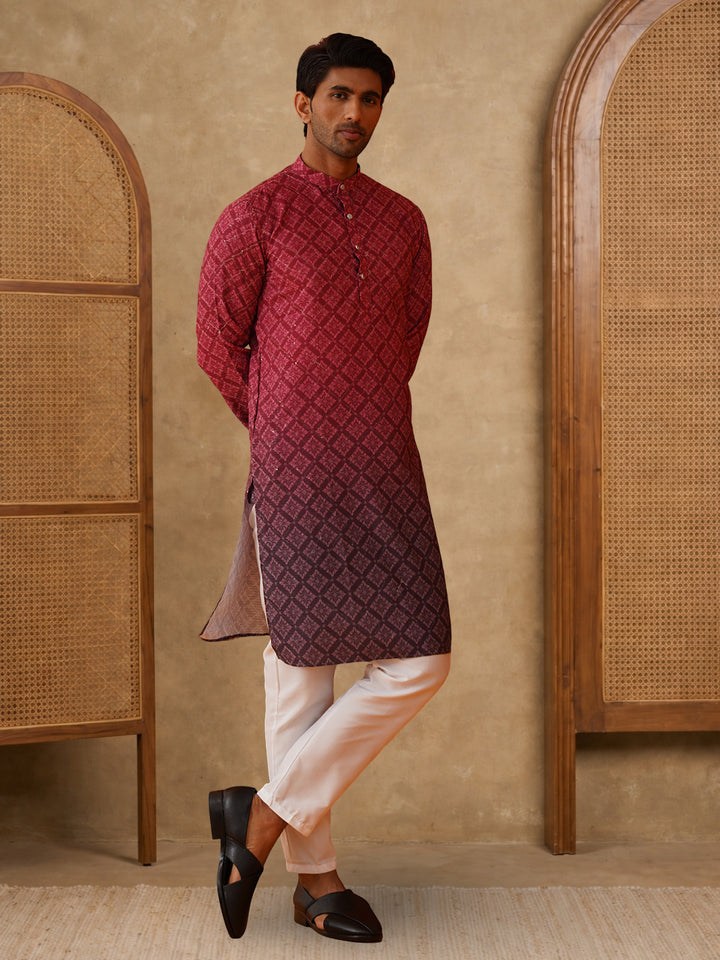 Purple Ombre Printed Kurta Pyjama Set For Men