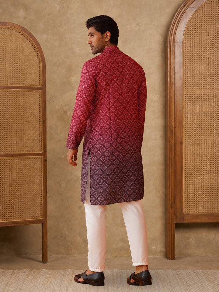 Purple Ombre Printed Kurta Pyjama Set For Men