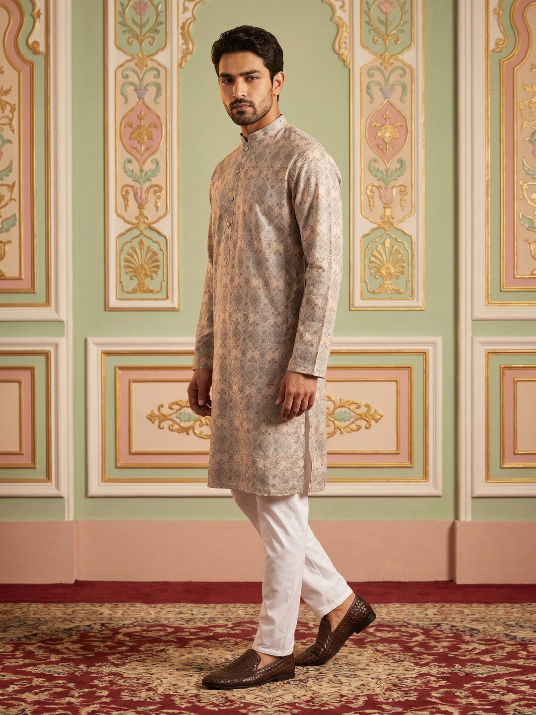 Printed And Emrbroidered Kurta Pyjama Set.