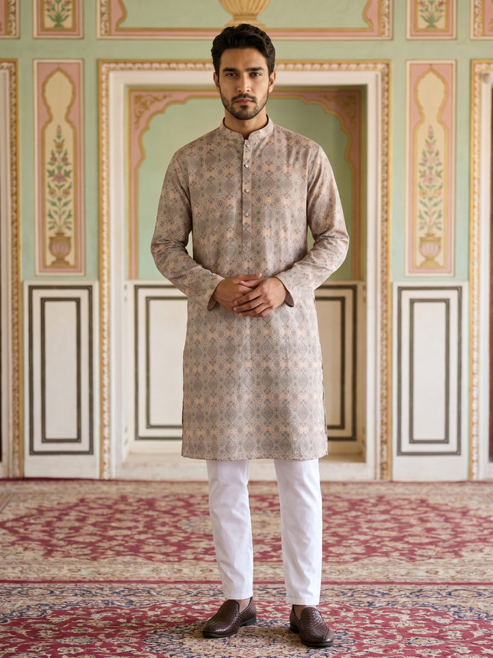 Printed And Emrbroidered Kurta Pyjama Set.