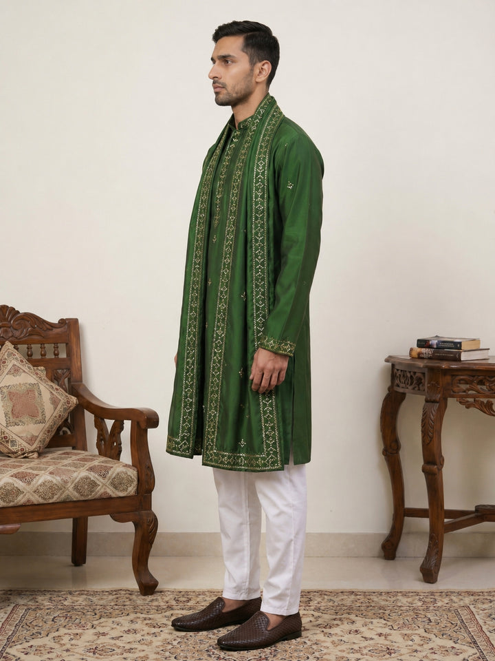 Silk Blend Embroidered Kurta Pyjama With Dupatta
