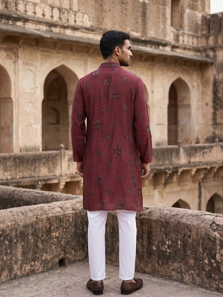 Embroidered &amp; Sequin Kurta Pyjama With Dupatta