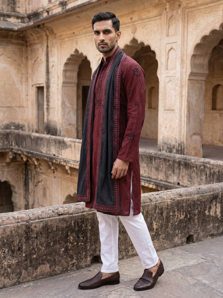 Embroidered &amp; Sequin Kurta Pyjama With Dupatta