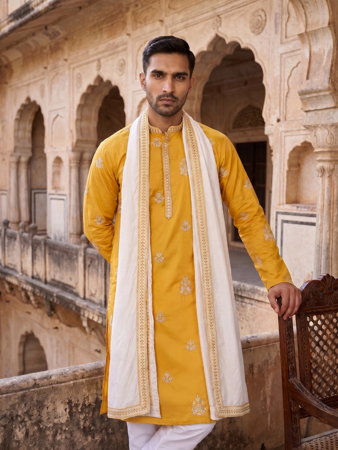 Embroidered &amp; Sequin Kurta Pyjama With Dupatta