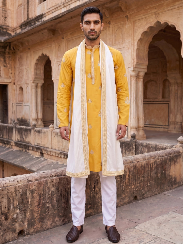 Embroidered &amp; Sequin Kurta Pyjama With Dupatta
