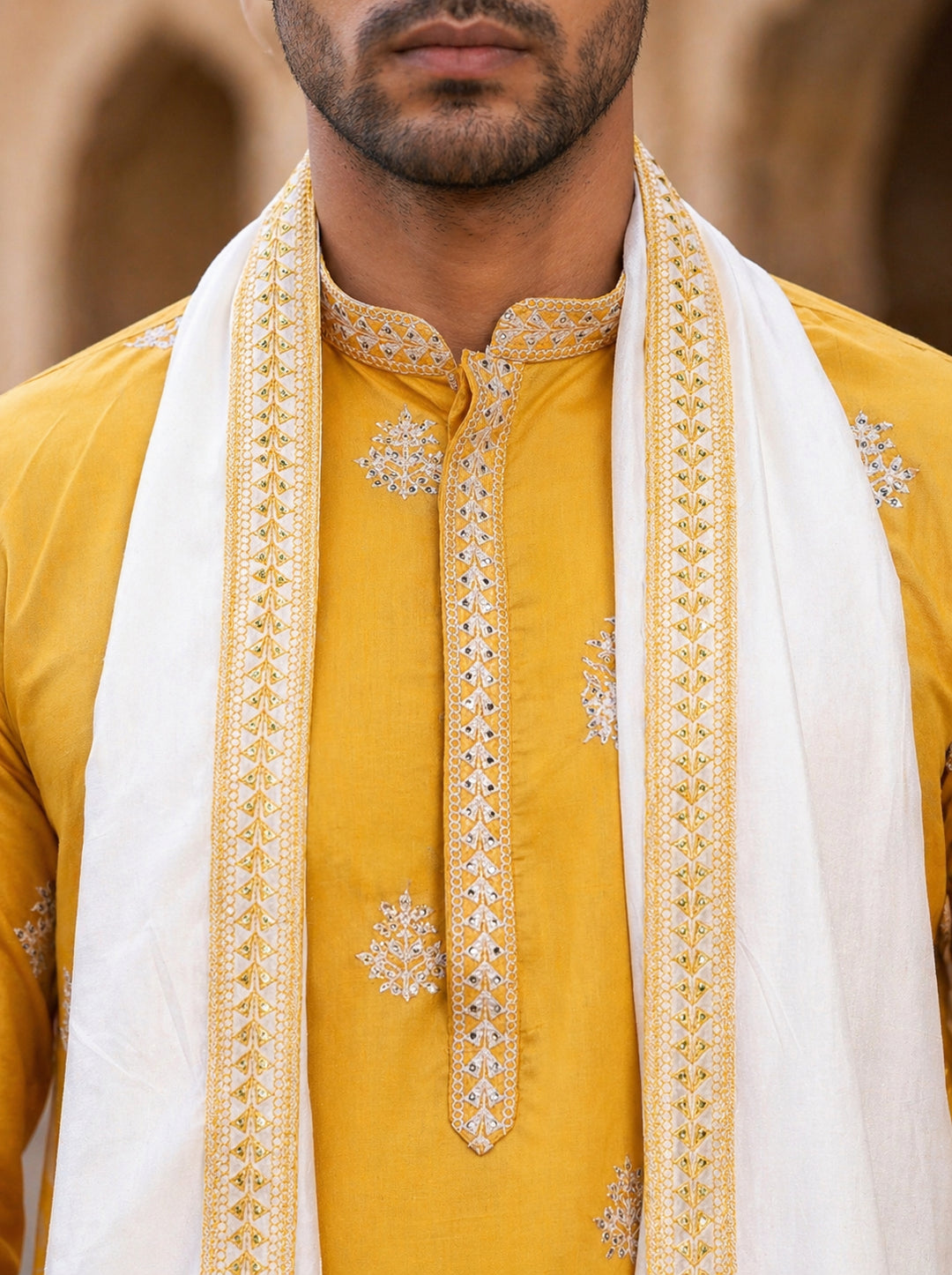Embroidered &amp; Sequin Kurta Pyjama With Dupatta