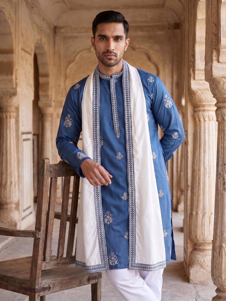 Embroidered &amp; Sequin Kurta Pyjama With Dupatta