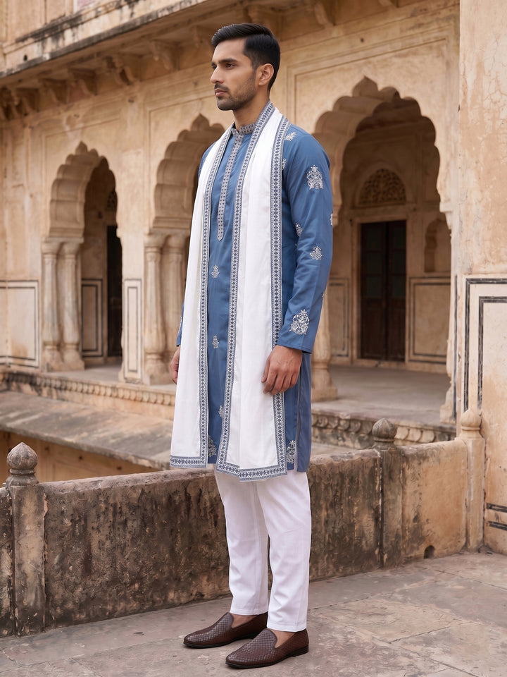 Embroidered &amp; Sequin Kurta Pyjama With Dupatta