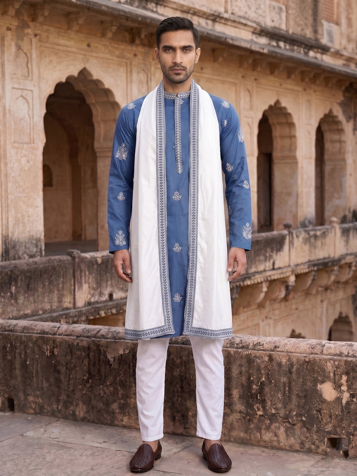 Embroidered &amp; Sequin Kurta Pyjama With Dupatta