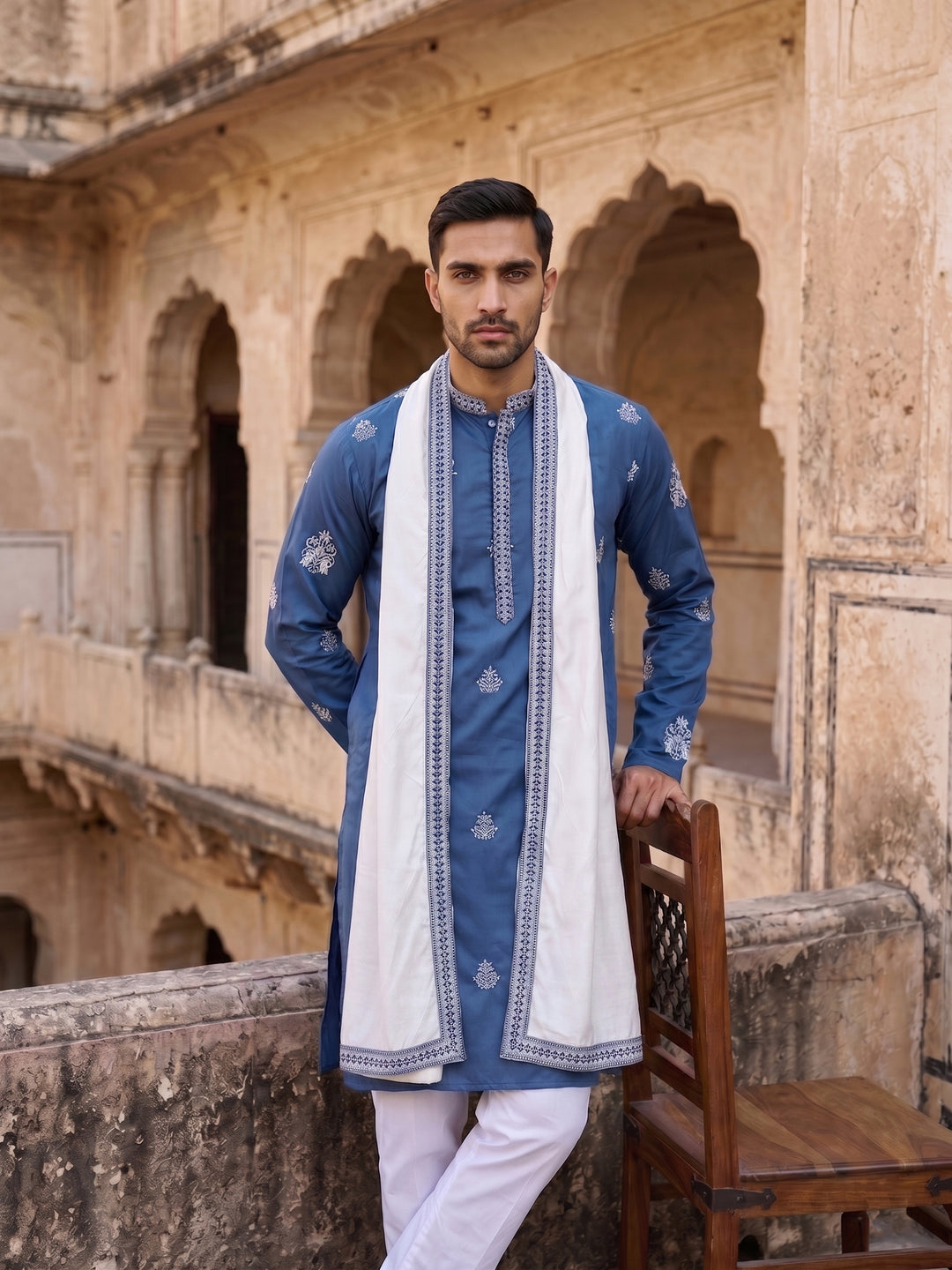 Embroidered &amp; Sequin Kurta Pyjama With Dupatta