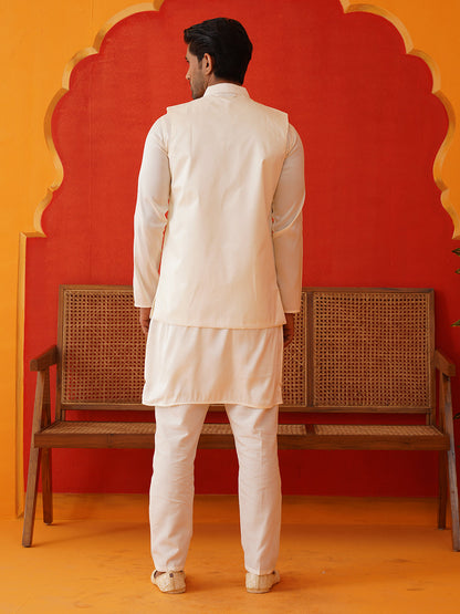 Embroidered Waistcoat & Solid Kurta Pyjama For Men