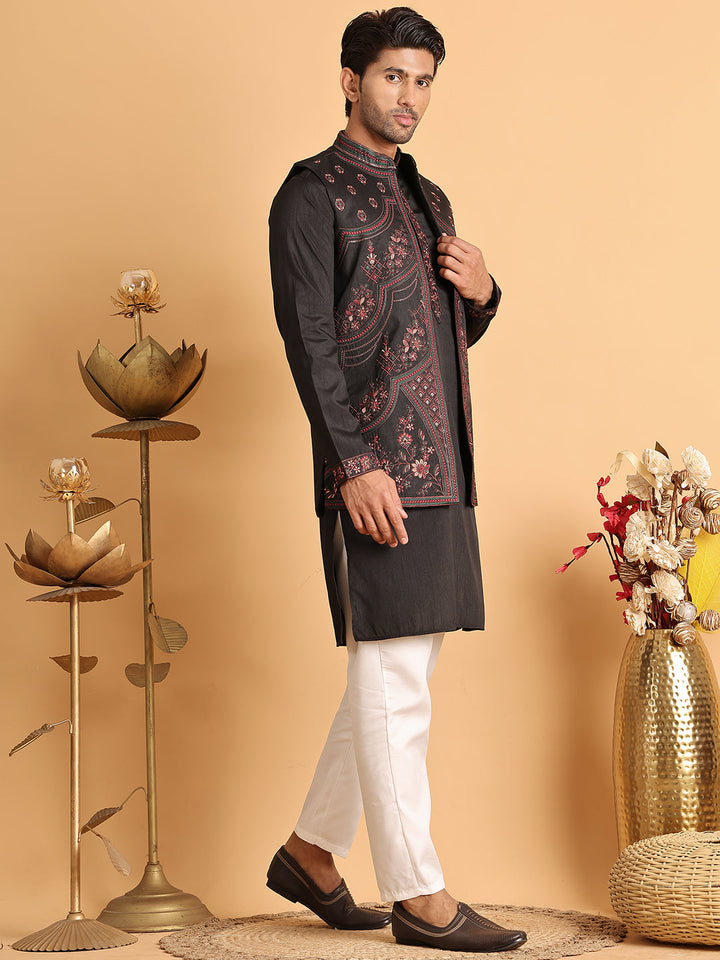 Embroidered Waistcoat And Kurta Pyjama For Men