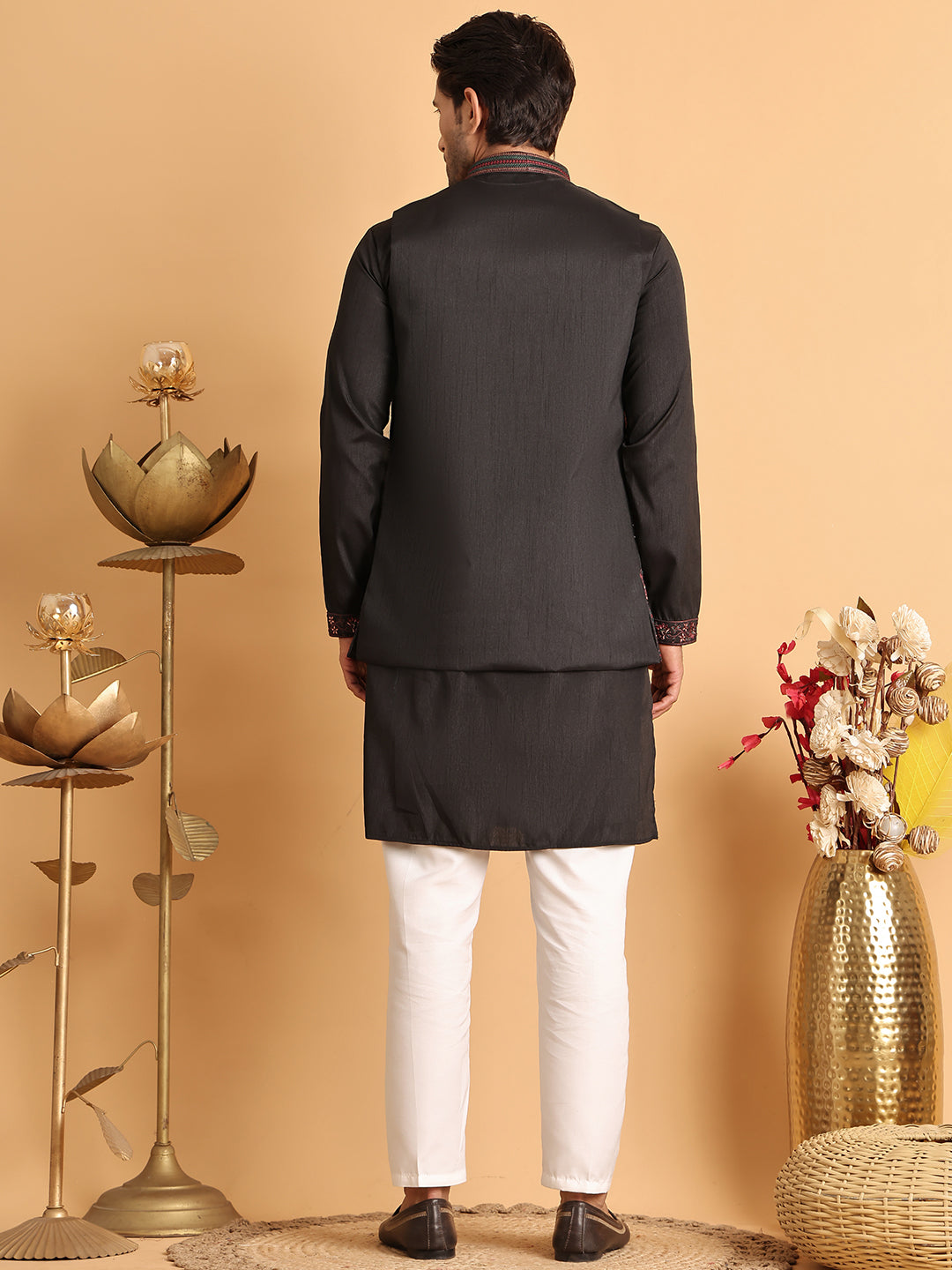 Embroidered Waistcoat And Kurta Pyjama For Men