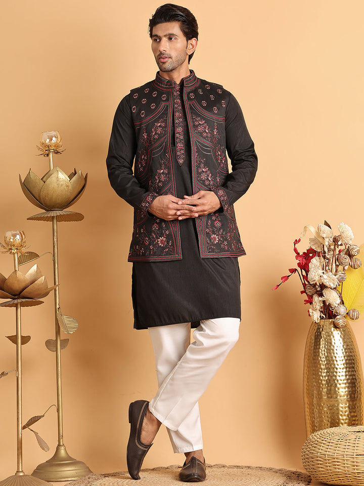 Embroidered Waistcoat And Kurta Pyjama For Men